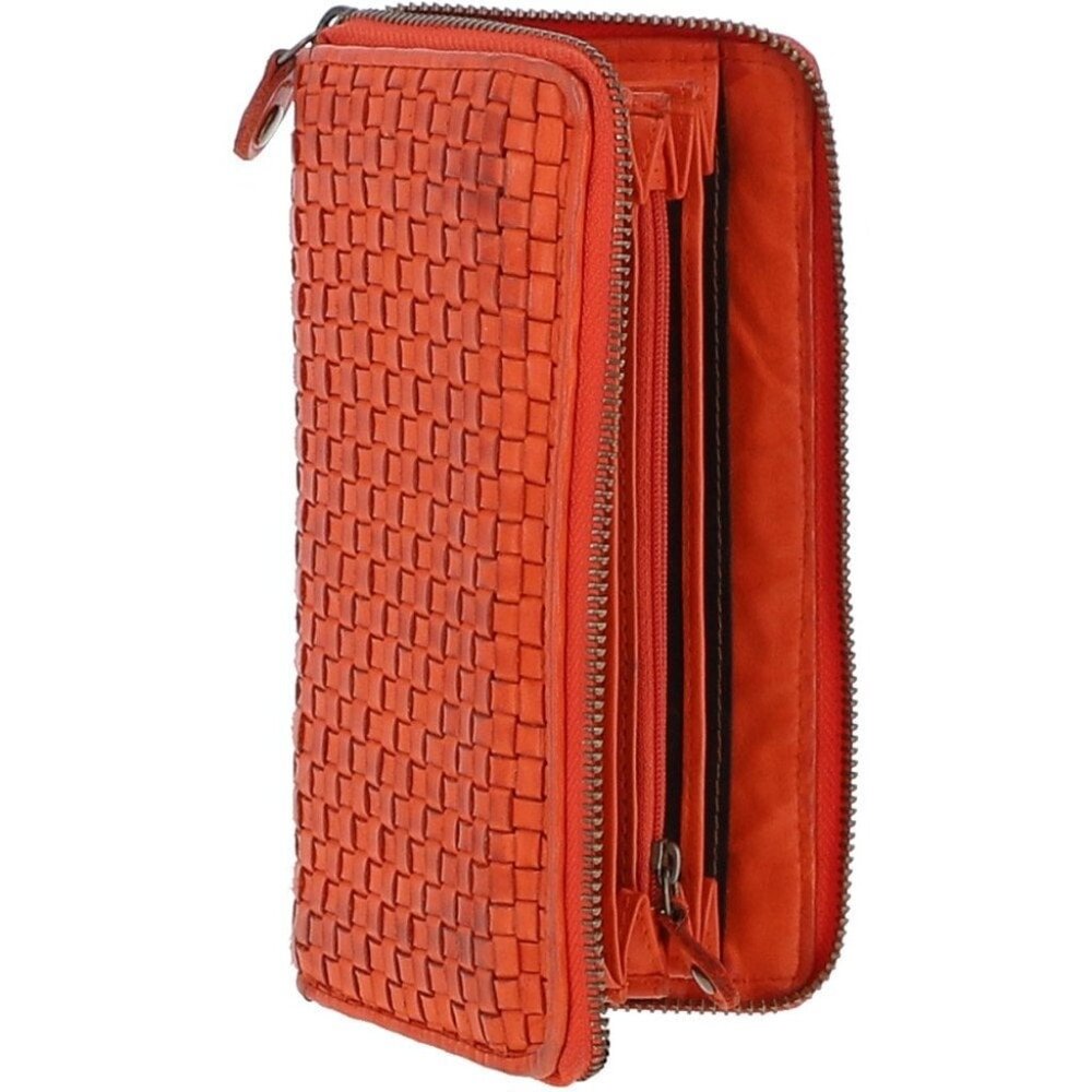 Rare Vintage Woven‎ Leather Zip Around Large 10 Card Coin Note Wallet